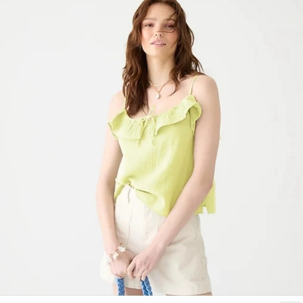 J. Crew Ruffle Soft Gauze Camisole Top L Tie Fairy Core summer preppy coastal
